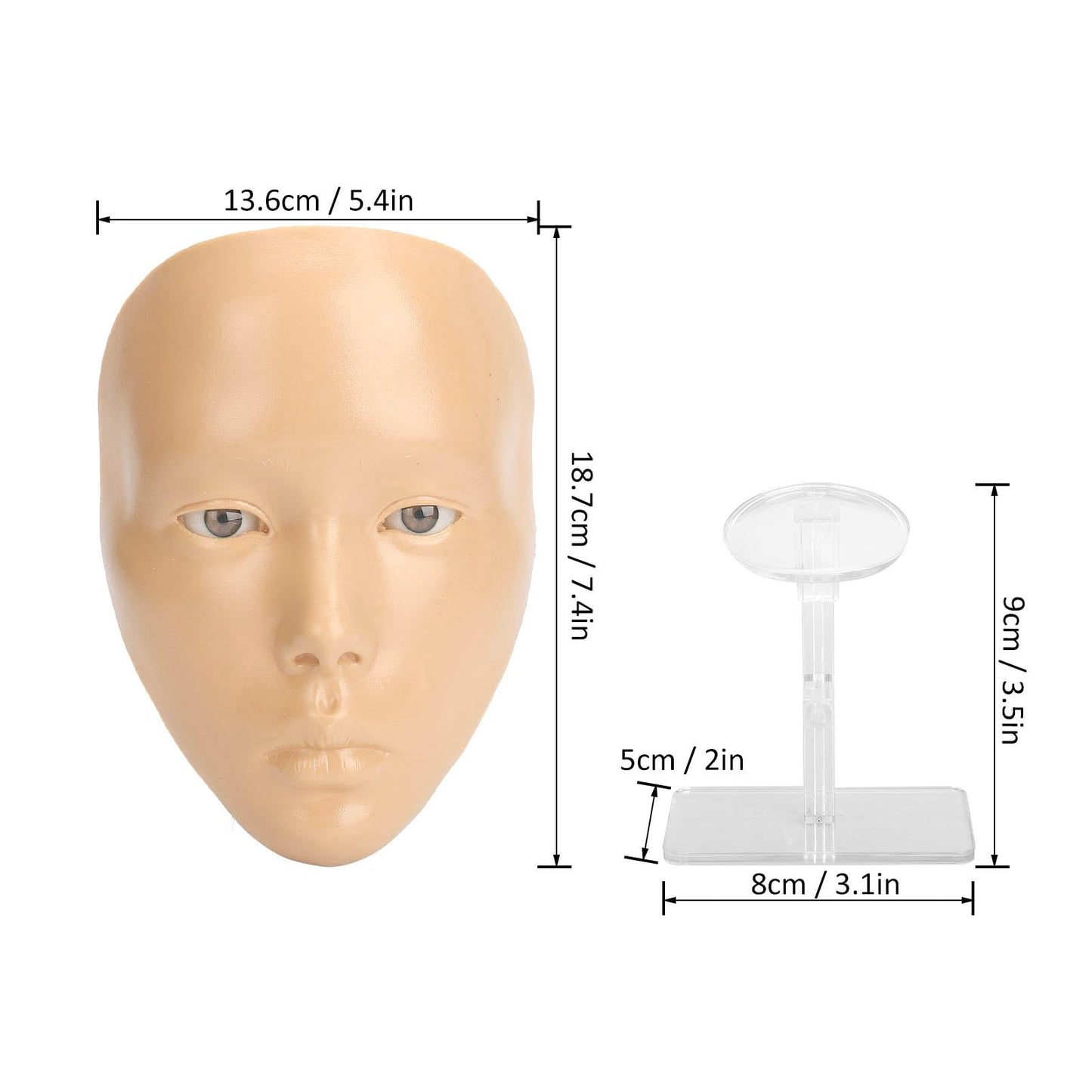 JTLB Makeup Practice Face with Plastic Stand 5D Silicone Full Face Makeup Practice BoardReusable Mannequin Tool for Beginner (White Skin)