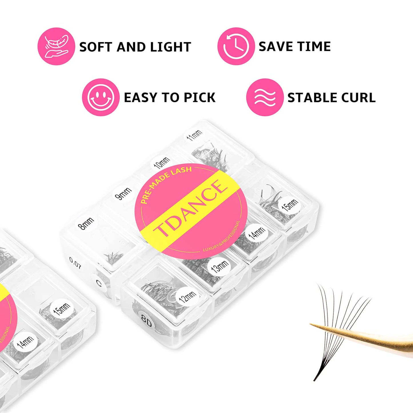TDANCE 600 Fans Premade Fans Eyelash Extensions Natural & Volume Mixed Length Premade Lash Fans 5D-24D Handmade Promades Eyelash Fans C/D Curl Loose Fans(600-12D-0.03-C-8-15mm)