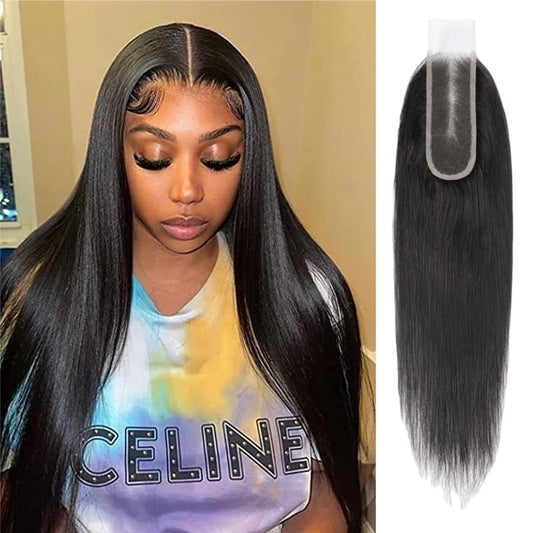 2x6 HD Lace Closure Straight Human Hair Real HD Transparent 18inch 100% Brazilian Virgin Kim K Middle Part Pre Plucked with Baby Hair Natural Color Kim K 2x6 Closure