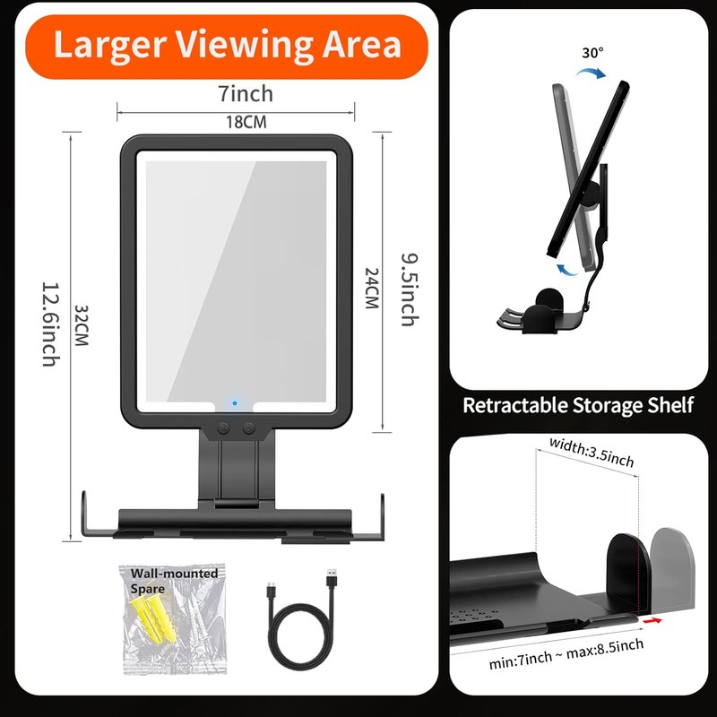 Fogless Shower Mirror for Shaving - LED Light, Dimmable Brightness | Strong Adhesive Backing, 3-Color Options