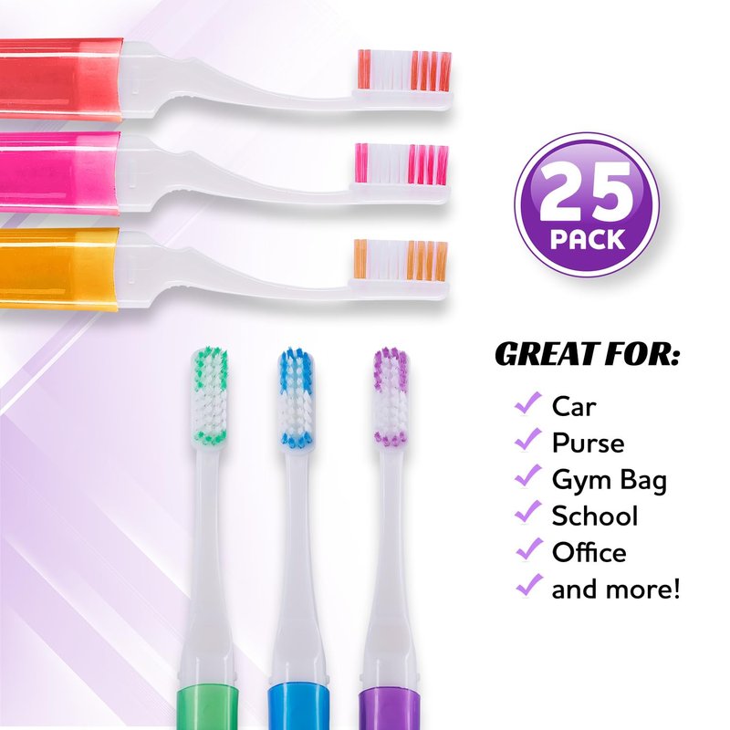 Bulk Portable Toothbrushes, Individually Wrapped, Manual Disposable Travel Toothbrush Set for Adults, Medium Soft Large Head, Multi Color Travel Toothbrush Kit (50 Pack)