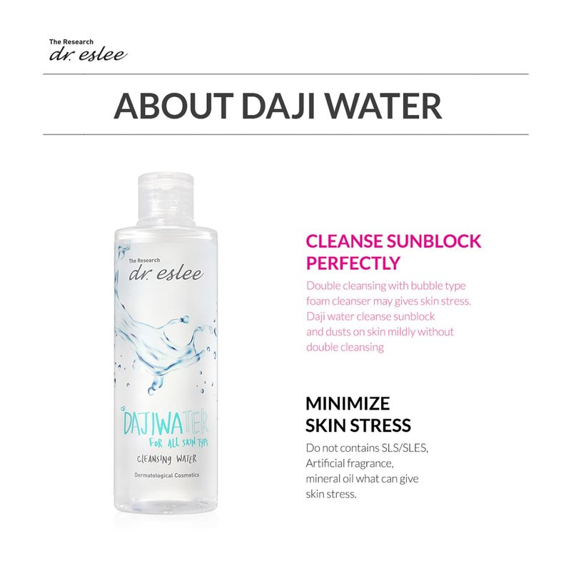 Dr Eslee Cleansing Water Daji Water 250ml – Mild and Gentle Dermatological Facial Cleanser for Makeup Removal | pH Balanced | Ideal for Sensitive & Damaged Skin | Korean Skincare