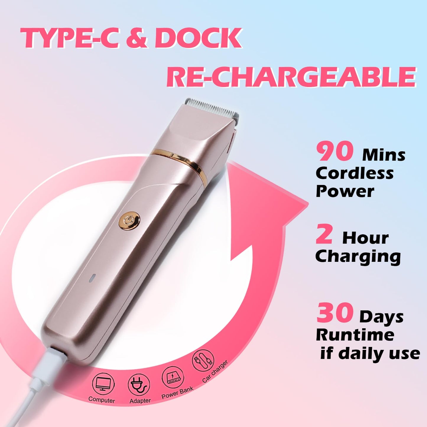 Bikini Trimer for Women,2 in 1 Electric Razor Shaver Facial Hair Women-IPX7 Waterproof Wet/Dry,USB Recharge Dock with Snap-in Ceramic Blades for Face Body Leg Bikini Underarm Arm