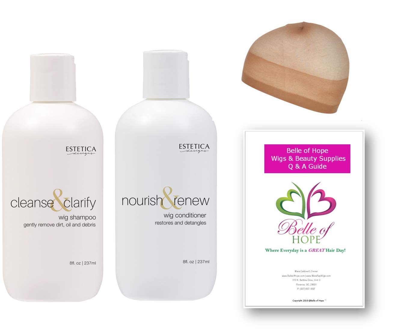 Wig Care Kit - 4-Piece Bundle with Wig Cap & 19-Page Q&A Guide | Moisturizing for All Hair Types