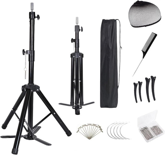 Wig Stand Tripod - Heavy Duty Adjustable Mannequin Holder for Styling | 55-Inch with Pedal