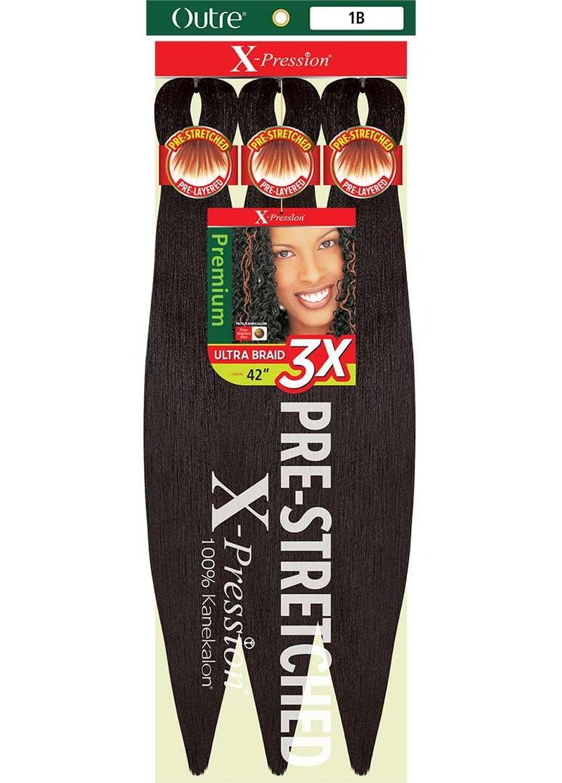 Outre X-Pression Braid Pre Stretched Braid 42" 3X (5 Pack, OFF BLACK 1B)