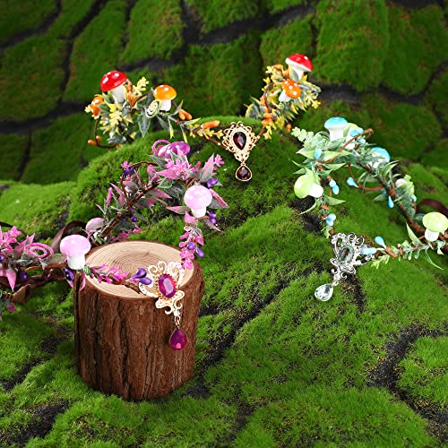 MOSTORY Cosplay Elf Crown V-shape Crystal Headband Woodland Forest Headpiece Mushroom Flower Hair Garland for Women Girls Wedding Bridal Easter Thanksgiving Christmas Costumes Aqua Green