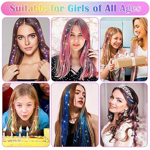 6000 Strands Hair Tinsel Kit in 20 Colors, Glitter Tinsel Hair Extensions Kit Heat-resistant, Fairy Hair Tinsel Tool for Shiny Hair Extension, Women Girls Hair Accessories at Party
