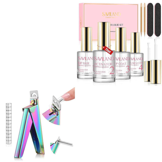 SAVILAND Dip Powder Liquid Set - 10 Pcs Base/Top Coat & Activator for Acrylic Nails