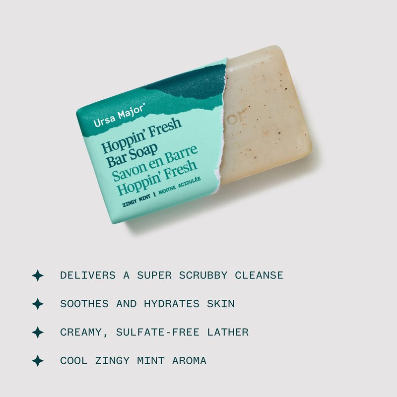 Ursa Major Hoppin' Fresh Bar Soap | Formerly Known As Morning Mojo Bar Soap | Natural, Exfoliating Soap with Peppermint, Eucalyptus and Rosemary | Formulated for Men and Women | 5 ounces