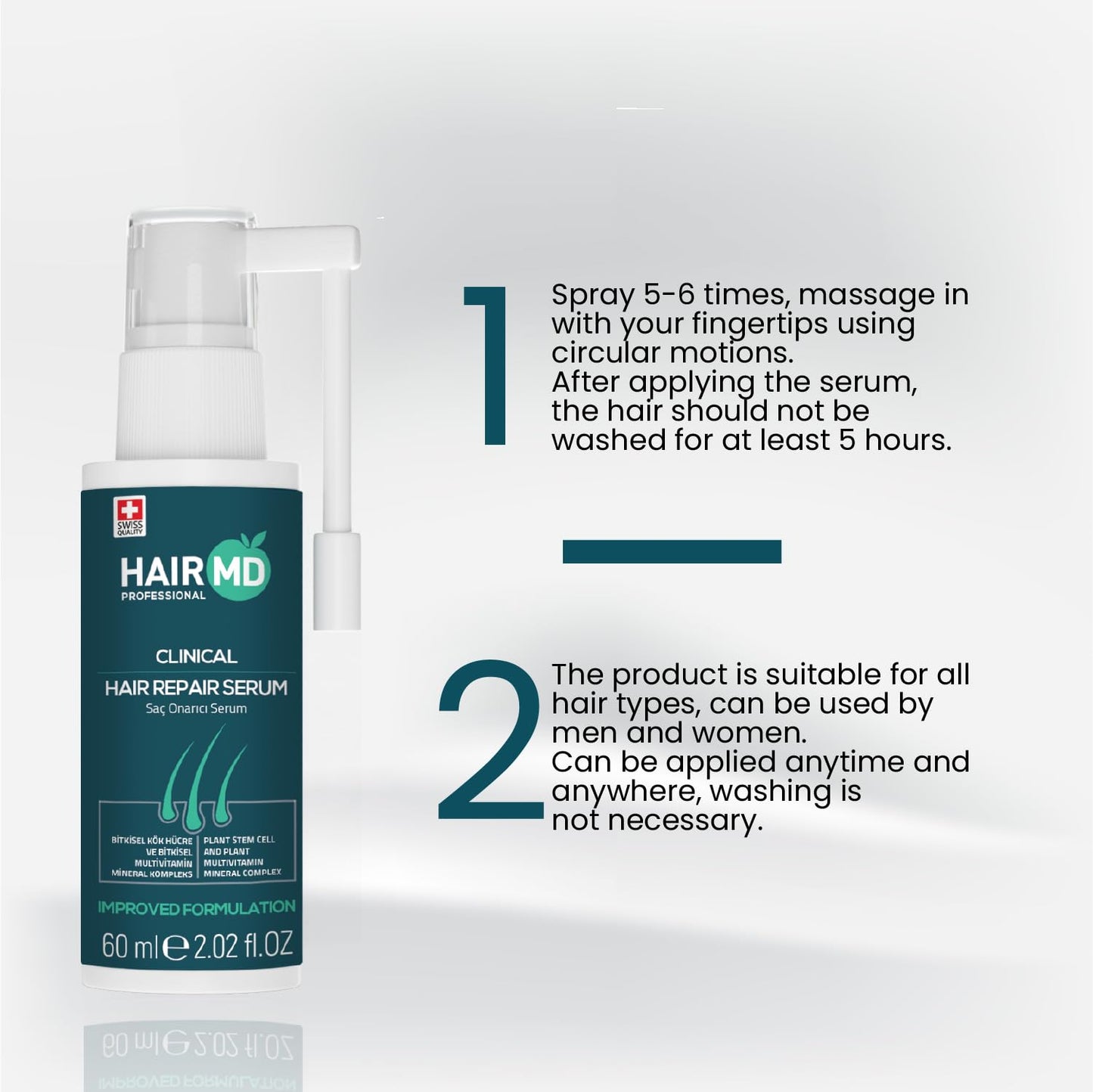 HairMD Transplant Clinical Repair Serum - 60ml Hair Regrowth Serum - Prevents Post-Transplant Hair Loss - Stimulates New Hair Growth - Fast and Effective Results - Gentle Formula