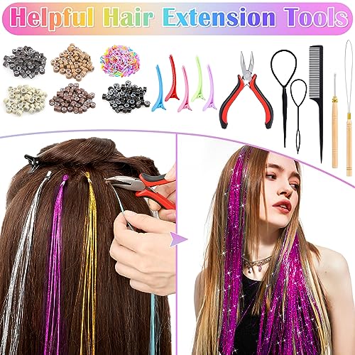 6000 Strands Hair Tinsel Kit in 20 Colors, Glitter Tinsel Hair Extensions Kit Heat-resistant, Fairy Hair Tinsel Tool for Shiny Hair Extension, Women Girls Hair Accessories at Party