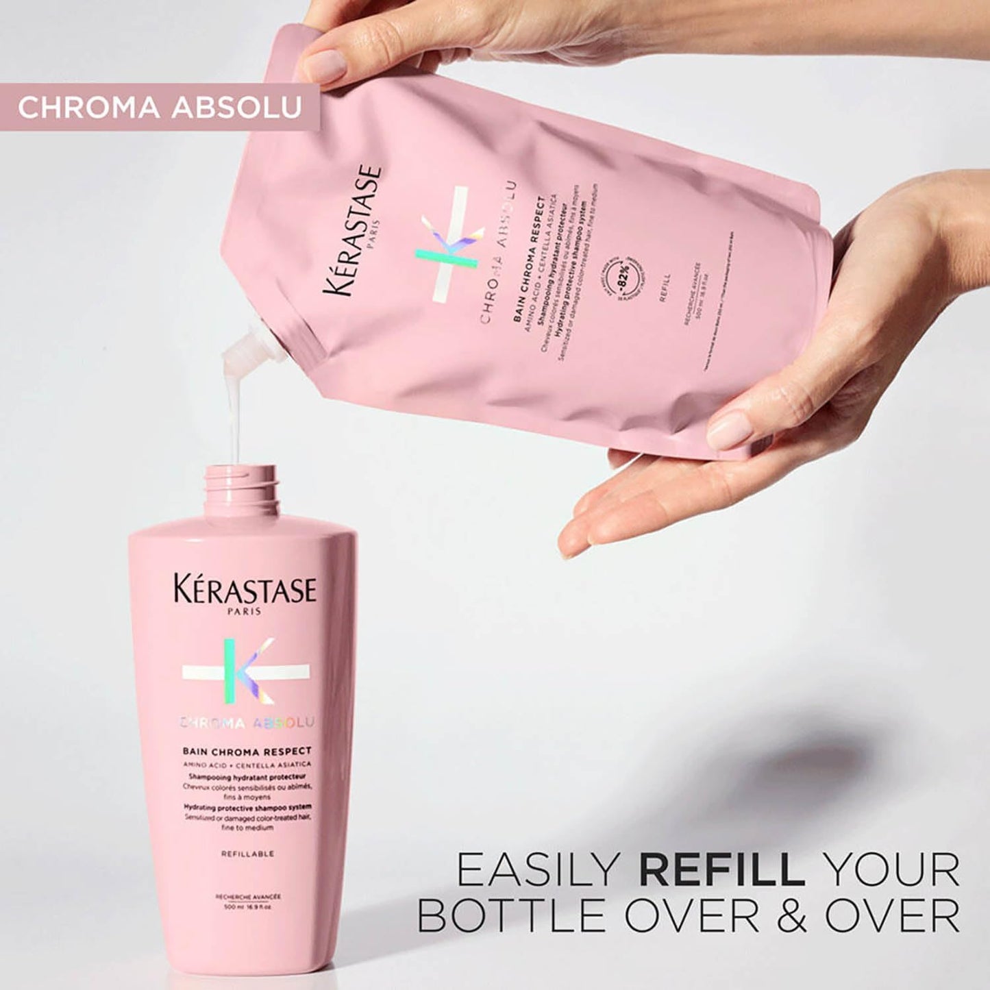 Kerastase Chroma Absolue Chroma Respect Shampoo Refill Pouch For Sensitized or Damaged Color-Treated Hair - Protects and Hydrates Fine To Medium Hair with Glycerin and Hyaluronic Acid
