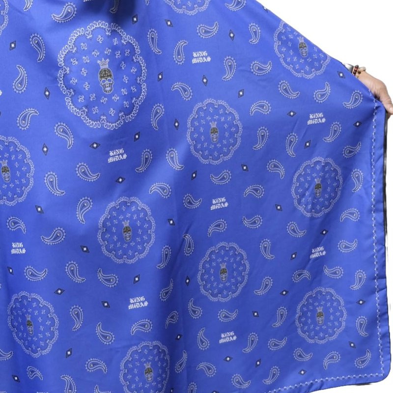 King Midas Barber Hair Cutting Cape for Men & Women - Adjustable Neck Hair Cape for Haircuts with Snap Button, Bandana Barber Cape - Paisley – Blue