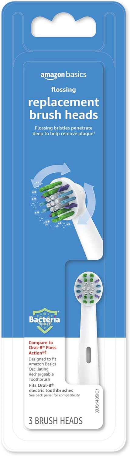 Braun Electric Toothbrush Replacement Brush Heads - Floss-Like Bristles for Plaque Removal | 3 Count, White
