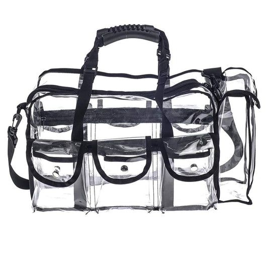 Large Clear Makeup Bag, Transparent PVC Cosmetic Bag with Shoulder Strap and Pockets, Zippered Travel Toiletry Carry Pouch Shoulder Bag