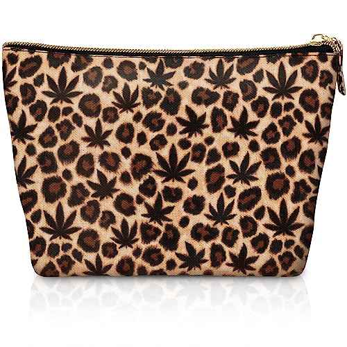 Vegan Leather Leopard Makeup Bag Cute Girly Girl Things Mothers Day Gifts for Mom Women Best Friend Birthday Stuff Sister Small Cosmetic Travel Toiletry Make Up Accessories Girls Gift Cheetah Print