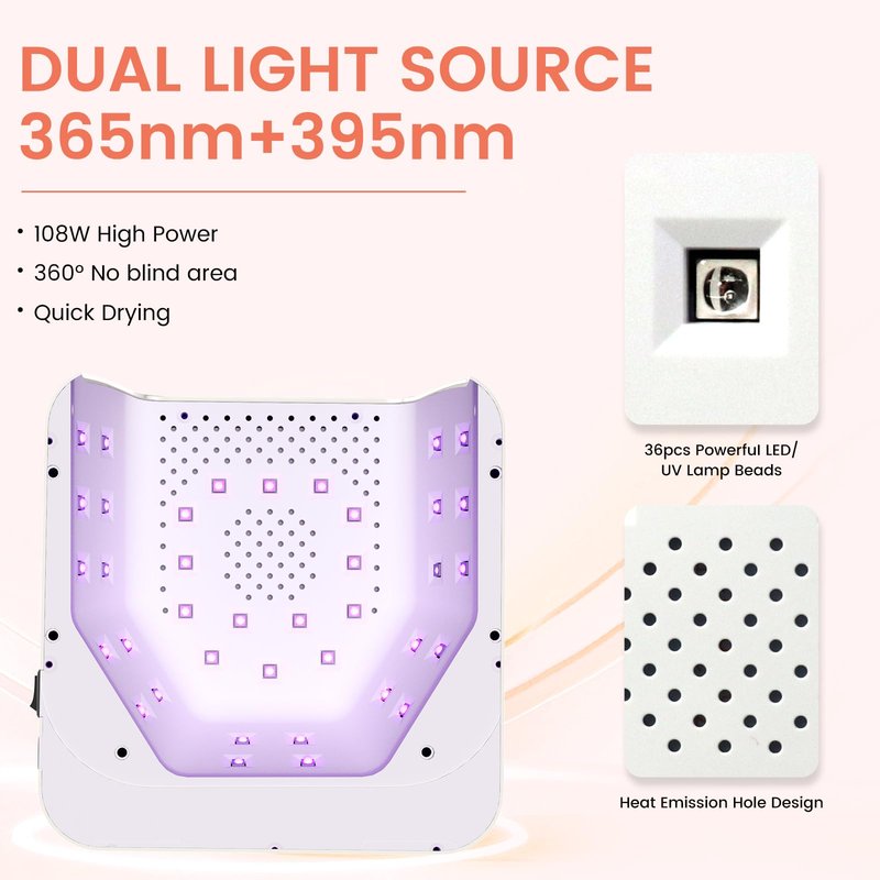 Subay UV Nail Lamp 108W, UV Light for Gel Nail Polish, Cordless LED Nail Lamp with 36 Beads & Touch Display, Nail Light with 4 Timer Mode & Auto Sensor, Fast Curing Nail Dryer for Salon & Home, Purple
