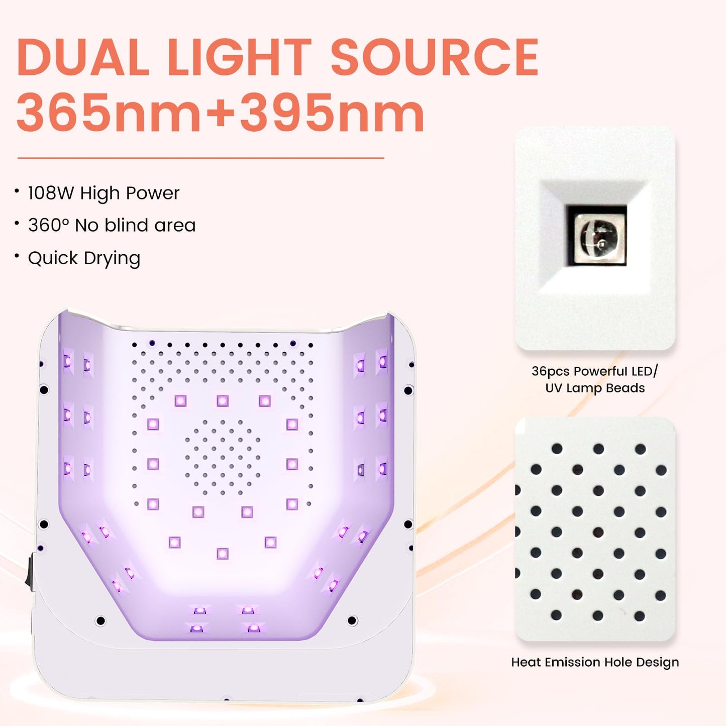 Subay UV Nail Lamp 108W, UV Light for Gel Nail Polish, Cordless LED Nail Lamp with 36 Beads & Touch Display, Nail Light with 4 Timer Mode & Auto Sensor, Fast Curing Nail Dryer for Salon & Home, Purple