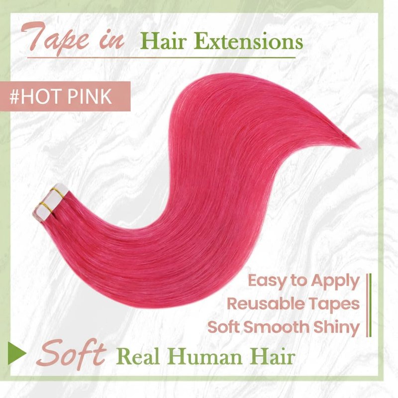 RUNATURE 22 Inch Tape in Hair Extensions Human Hair Straight Pink Hair Extensinos for Highlight Party Festival Real Human Hair Tape in Extensions Seamless Glue in Hair Can Be Styled 25g 10pcs