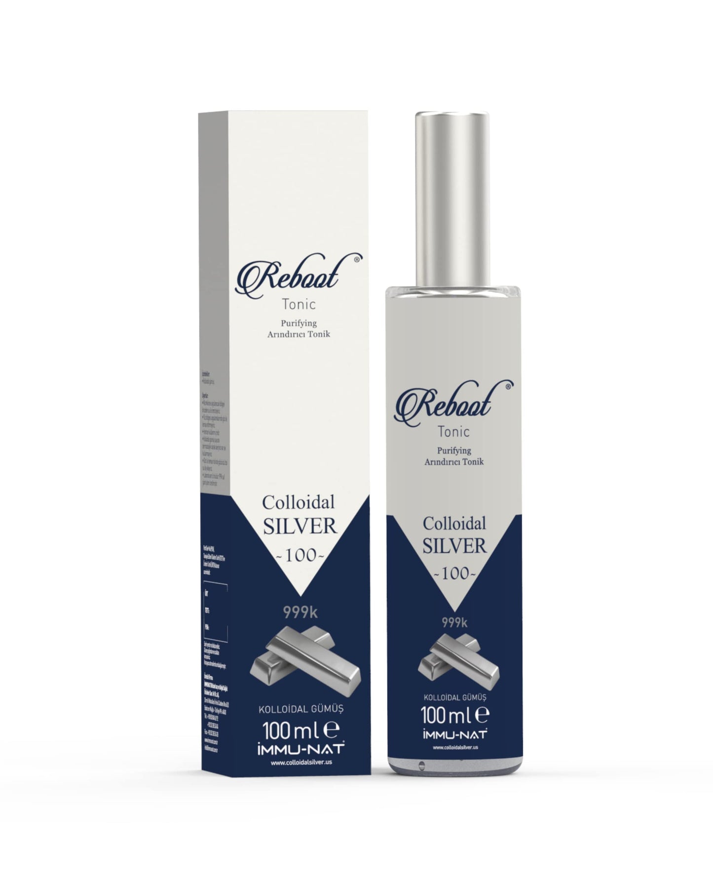 Immu-nat Reboot Colloidal Silver Refreshing Spray - 20PPM - All Skin Types - Vegan Revitalizing Mist - Cooling, Soothing & Hydrating - Faster Healing - Elegant Glass Bottle - 3.4oz