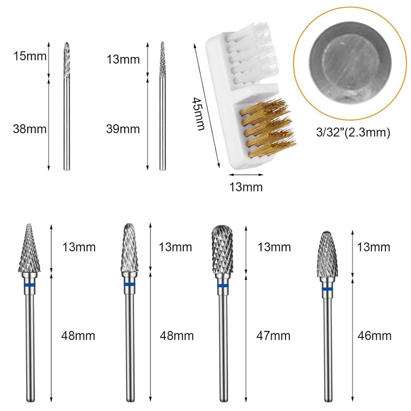 Professional 3/32 Inch Nail Drill Bits Set - Tungsten Carbide Cuticle Remover for Acrylic & Gel Nails | 6 Pack