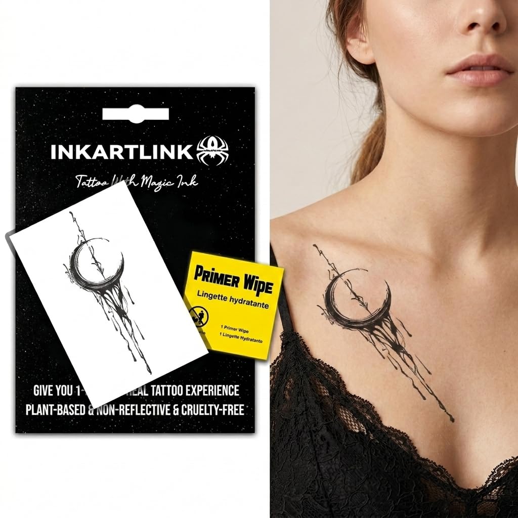 INKARTLINK Semi Permanent Tattoo, Perfect for Valentine's Day, Couple Temporary Tattoos, Beautiful and Realistic Design, Fun Tattoo Experience, Non-reflective, Waterproof (Sun and Moon Shining)