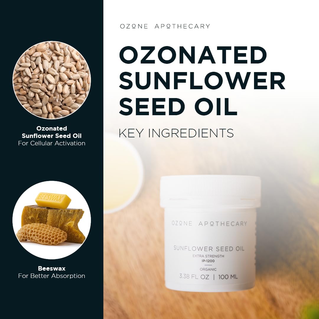 Ozone Apothecary Ozonated Sunflower Oil | Organic Ozone Infused Natural Skin Care | Moisturizing and Cleansing for People and Pets