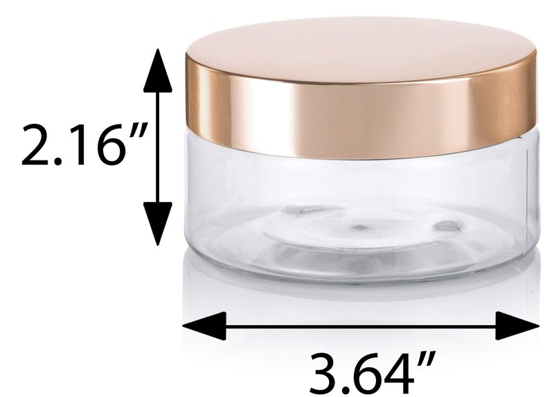 (6 Pack) 8 oz Clear Plastic Low Profile Wide Mouth Jar with Gold Metal Overshell Lid Refillable Empty Storage Containers