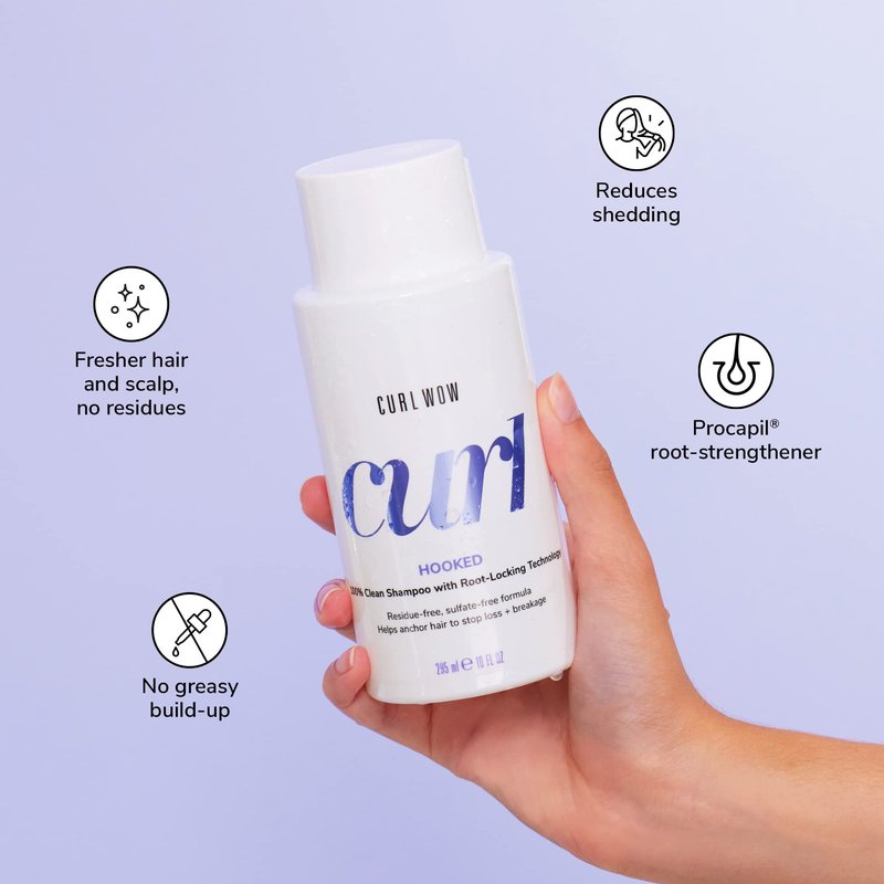 COLOR WOW Curl Wow Hooked 100% Clean Shampoo with Root-Locking Technology – Rich-lathering, sulfate-free formula leaves no residues + helps anchor hair to stop shedding