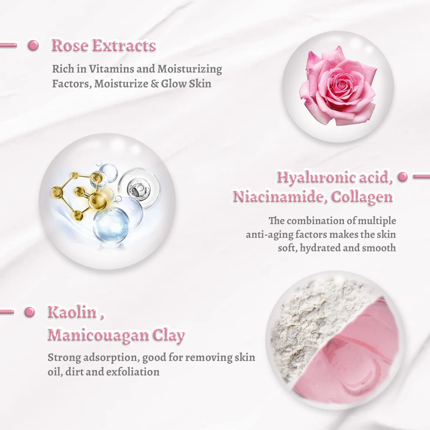 ANAI RUI Rose Facial Mask, Deep Cleansing, Clay Mask with Kaolin Pink Clay, Gifts for Women, Niacinamide, Collagen, Hyaluronic Acid for Moisturizing & Smooth Skin, Pores Minimizers, 4.23Oz