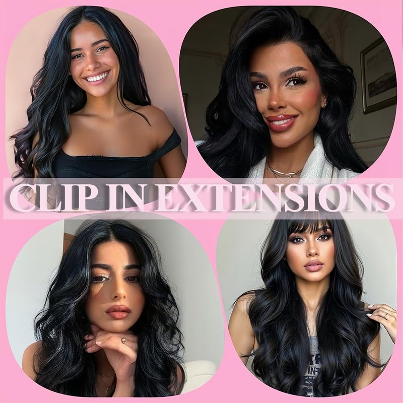 Clip In Hair Extensions - 18 Inch Straight Real Human Hair, Jet Black | 7Pcs, 95g Double Weft