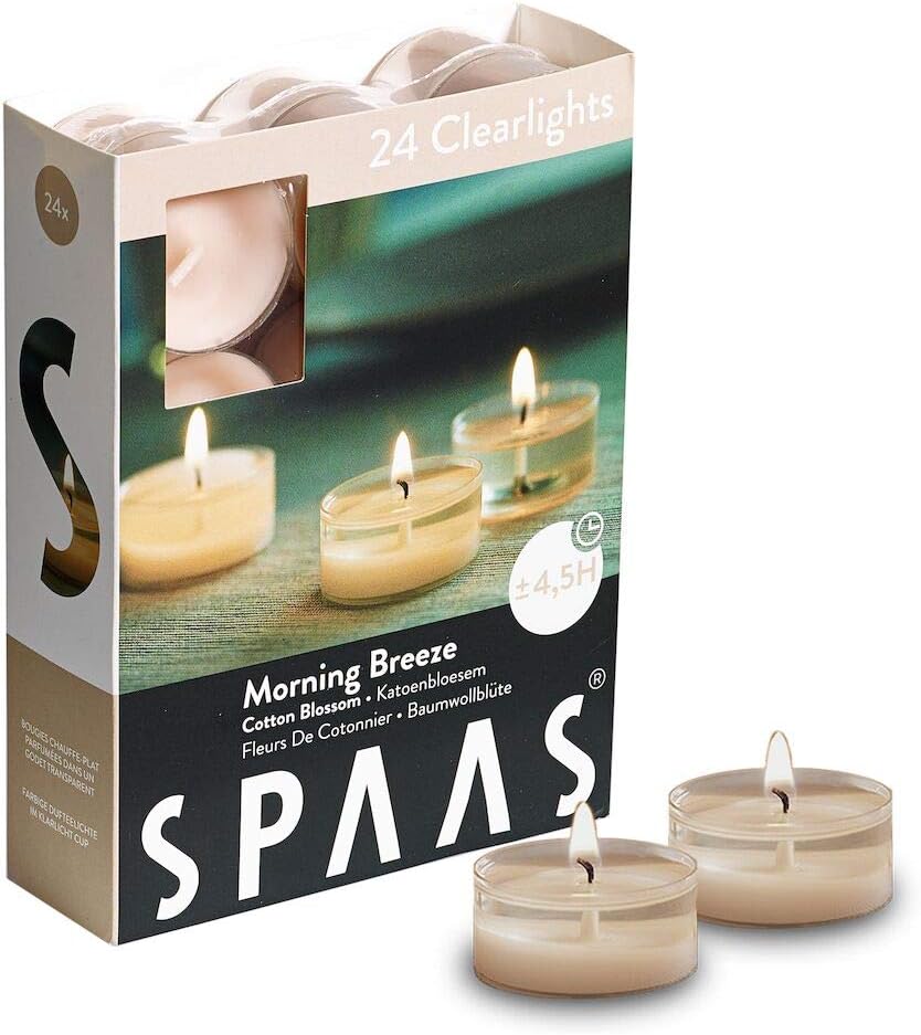 Morning Breeze Scented Tealights - Spaas 24 Clear Cup Candles, 4.5 Hour Burn Time