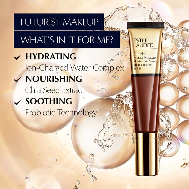 Estée Lauder Futurist Hydra Rescue Moisturizing Foundation Makeup SPF 45 for a 12-Hour Glow, 1.2 Fl Oz, 1W1 Bone
