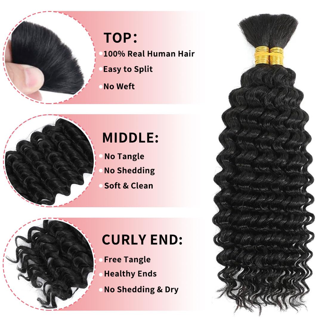 Human Braiding Hair for Boho Braids 12A Deep Water Wave Bulk Human Hair for Braiding No Weft Wet and Wavy Curly Human Hair Extensions (1B-Natural Black-Deep, 110g-22 Inch)