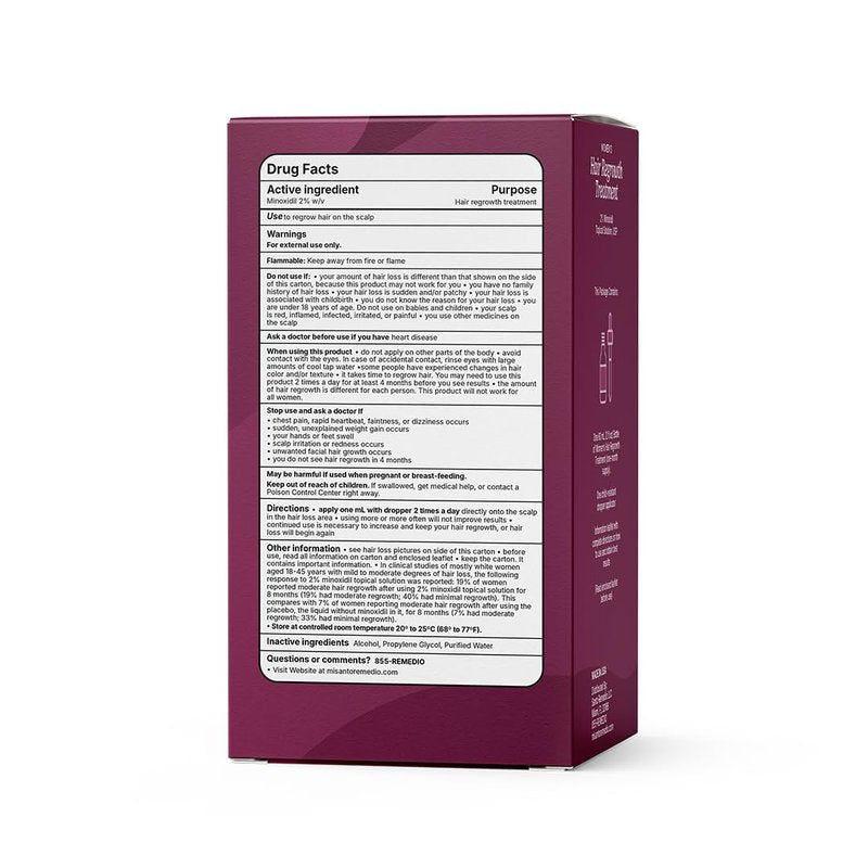 Santo Remedio Women’s Hair Regrowth Treatment, Helps Stimulate Hair Growth and Reduce Hair Loss, Contains 2% Minoxidil, Clinically Proven Ingredient, Fragrance Free (1-Month Supply)