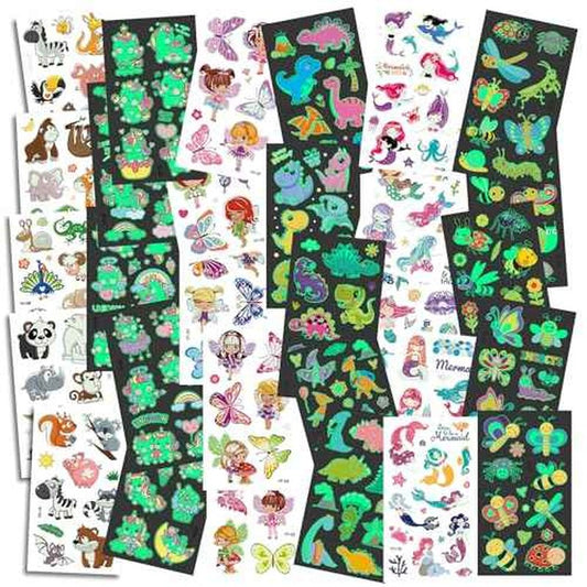 300pcs (30 Sheets) Glow-in-the-Dark Temporary Tattoos for Kids - Unicorn, Dinosaur, Mermaid, Fairy, Animals £¦ Butterfly - Temporary Tattoos for Boy £¦ Girls, Party Favors
