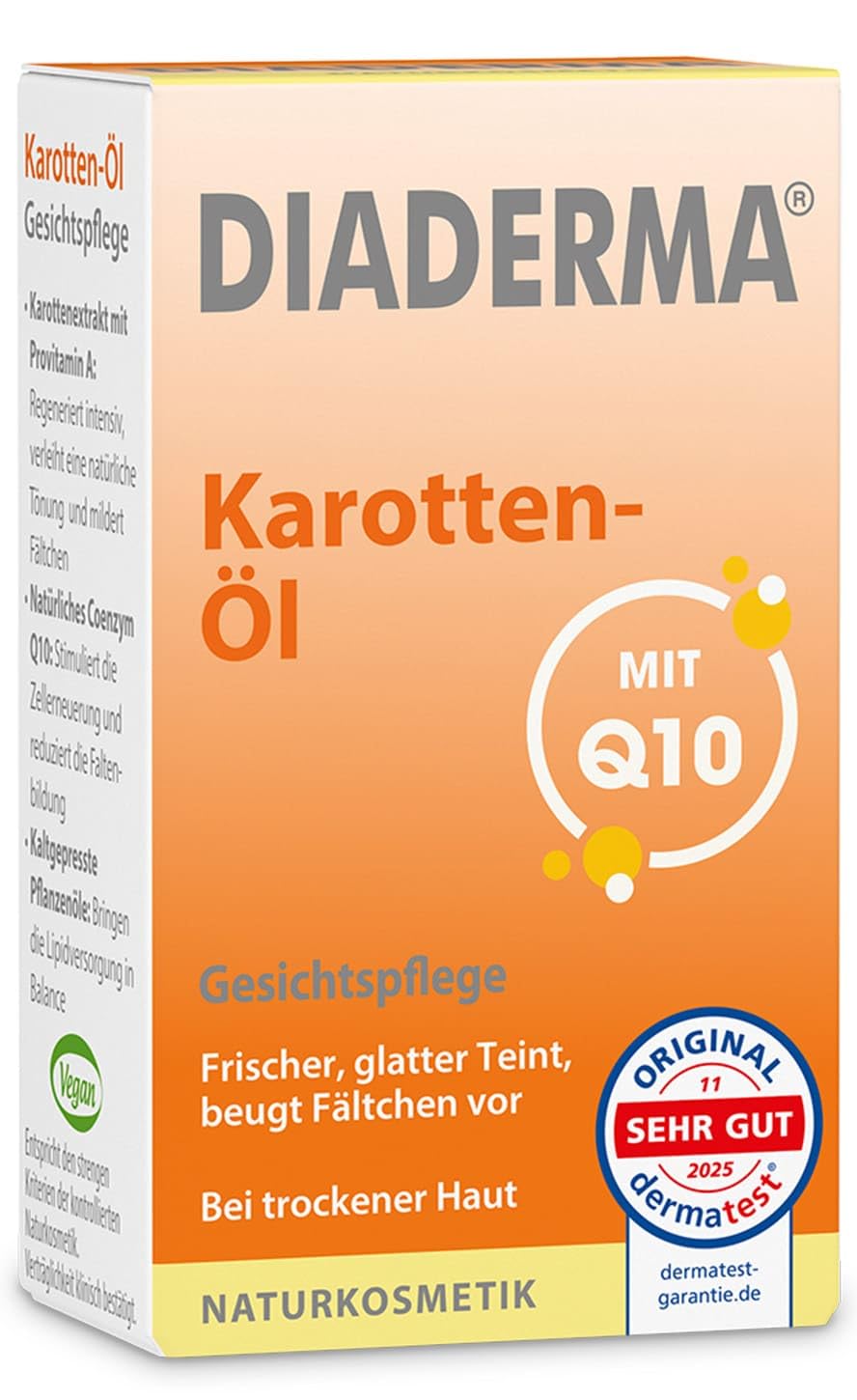 DIADERMA Carrot Oil, 30 ml – New Formula with Q10: Gives a Fresh Complexion, Prevents Wrinkles, with Vitamin E + A, Natural Cosmetics