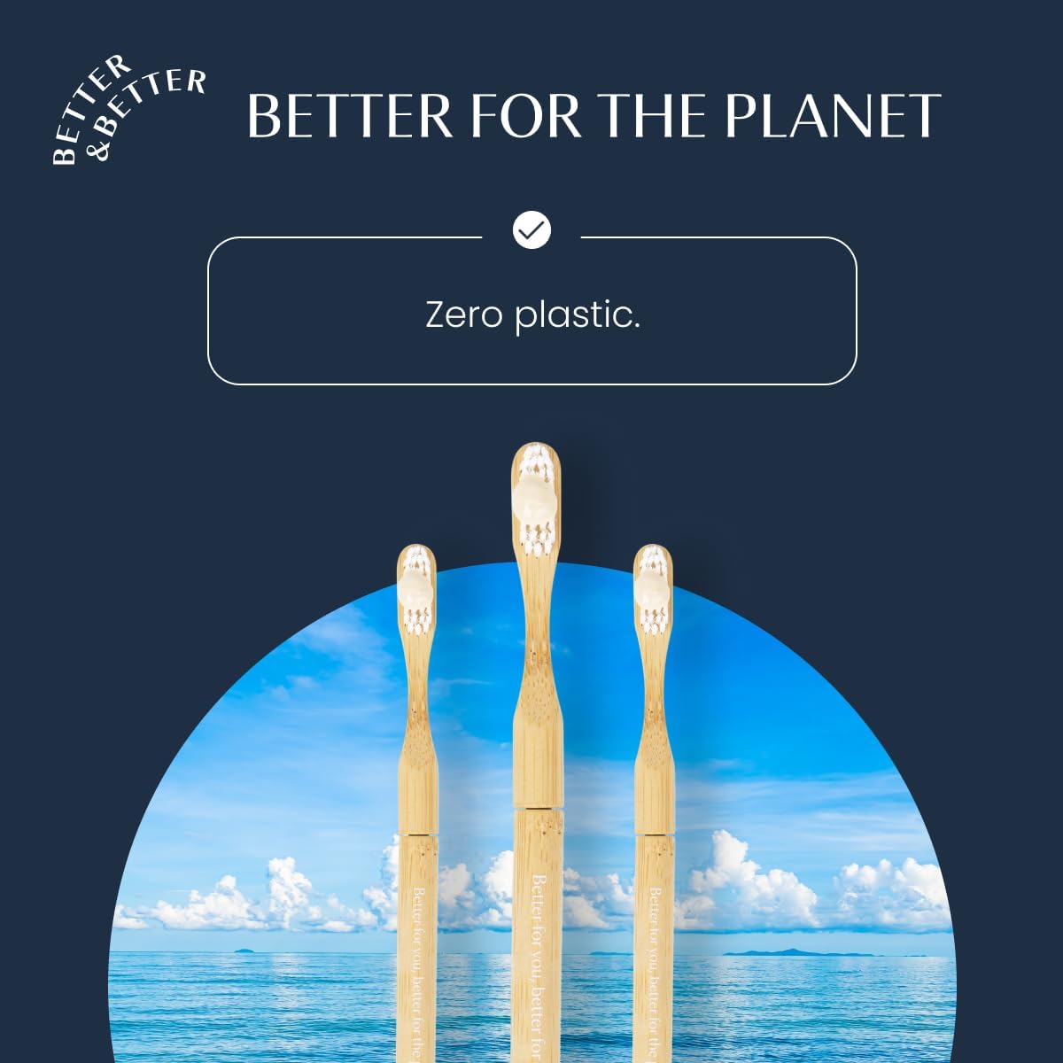 Natural Bamboo Toothbrush - Eco-Friendly, Soft Bristles | 100% Plant-Based, Reusable Handle | Adult Size (Blue, White & Orange)