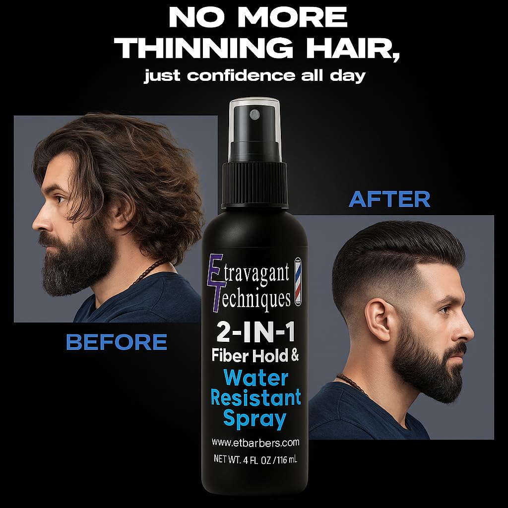 Hair Fiber Spray for Men & Women – Strong Hold, Quick Dry, Sweatproof, No Flaking – Locks Hair Building Fibers All Day – Wind & Water Resistant Hair Loss Concealer – 4oz by Extravagant Techniques.