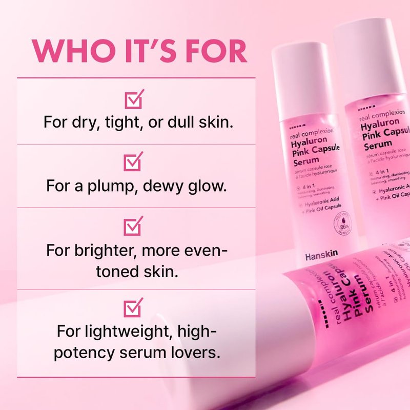 Hyaluron Pink Capsule Serum - 6-Layer Hyaluronic Acid for Deep Hydration & Glass Skin Glow | Vitamin B12 Moisturizing Serum | 1.69 fl oz