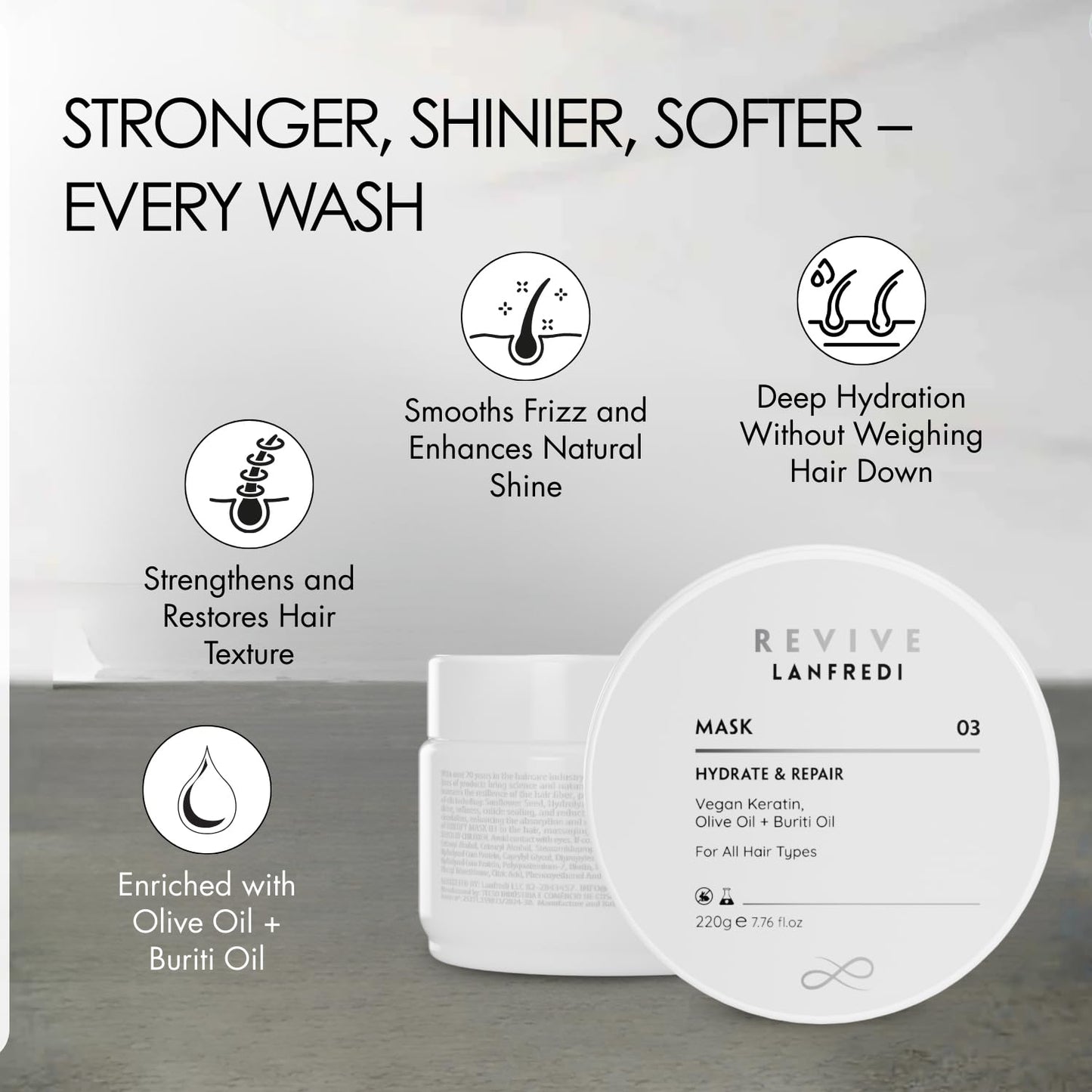 Lanfredi Revive Hair Mask for Deep Conditioning, Hydration & Repair | Controls Frizz & Dryness | Boosts Glossy Shine | For Damaged Hair & All Hair Types