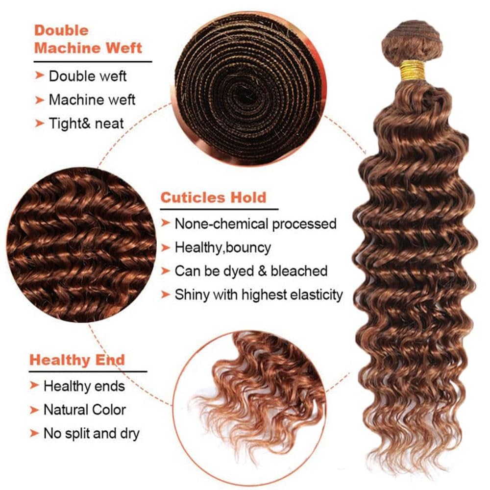 Color #30 Bundle Light Brown Deep Wave Human Hair Bundles Light Brown Bundle Color #30 Loose Deep Wave Bundles Human Hair Extensions 14 14 14 Inch
