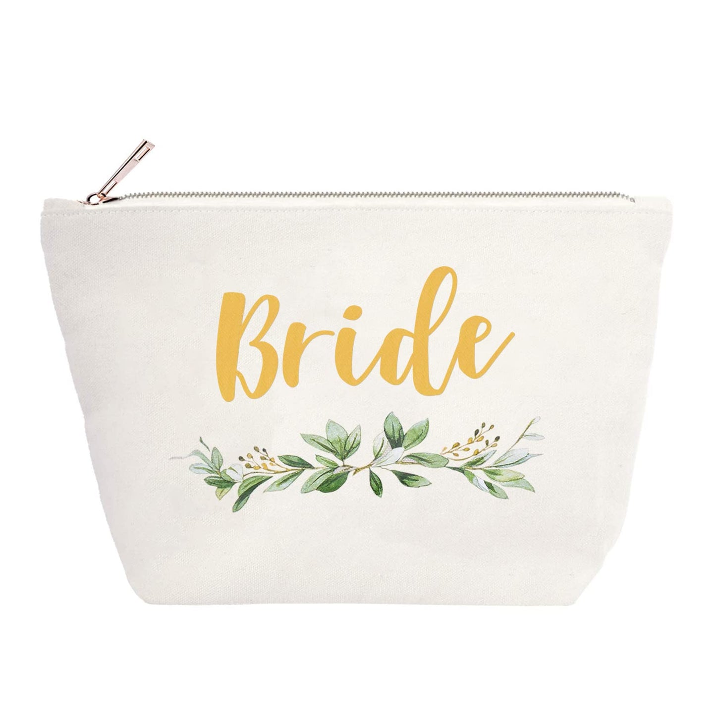 ELEGANTPARK Bridesmaid Gifts Set - 4 Maid of Honor Makeup Bags - Wedding Party Cosmetic Bags - Bridal Shower Gifts - Canvas Gold Script