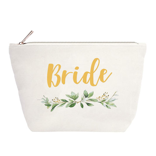 ELEGANTPARK Bridesmaid Gifts Set - 4 Maid of Honor Makeup Bags - Wedding Party Cosmetic Bags - Bridal Shower Gifts - Canvas Gold Script