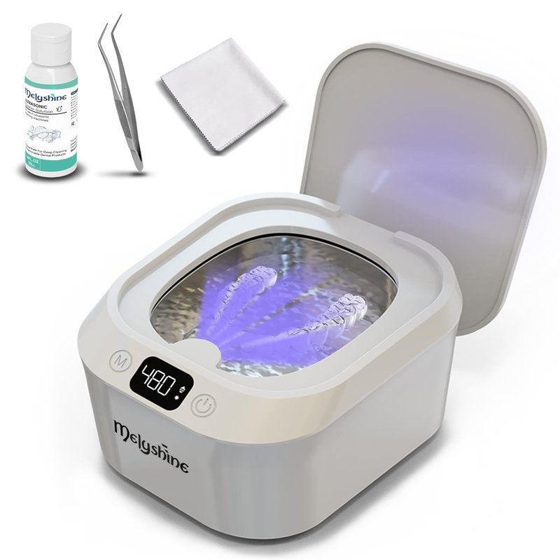 Melyshine Ultrasonic Retainer Cleaner Machine With Cleaning Solution, Tweezers and Cleaning Wipe & Ultrasonic Jewelry Cleaner, 3 Modes Cleaner For Retainers, 48 kHZ, 220 ml Ultrasonic Cleaner