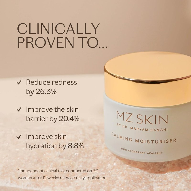 MZ SKIN Calming Moisturizer - Prebiotic Daily Hydrating Face Cream with Squalane & Cica | 1.69 fl oz for Sensitive Skin