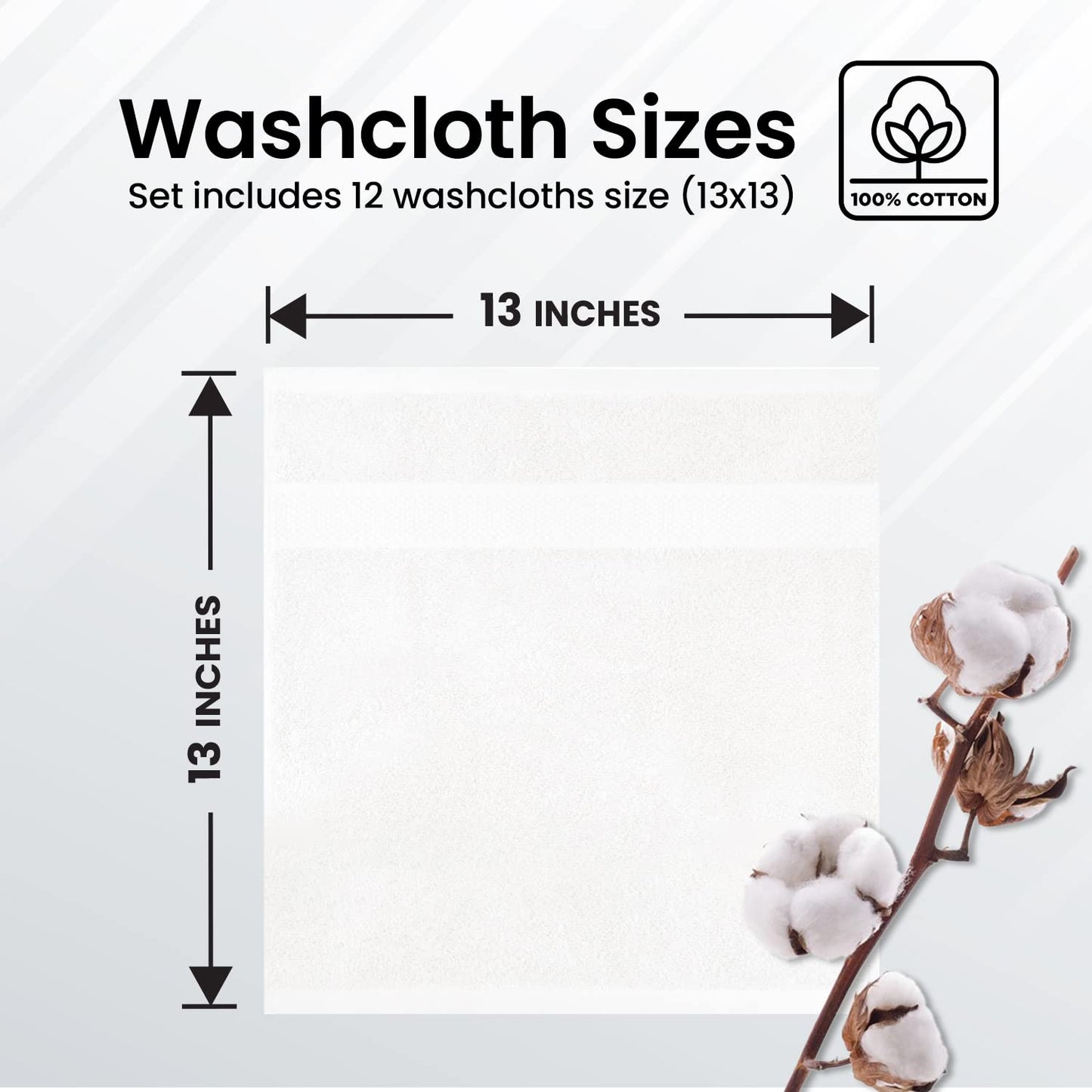 Infinitee Xclusives Premium White Hand Towels 6 Pack, 16x28 Inches, Hotel and Spa Quality + Washcloths Set – Pack of 12, 13x13 Inches 100% Cotton Wash Cloths for Your Body and Face Towels