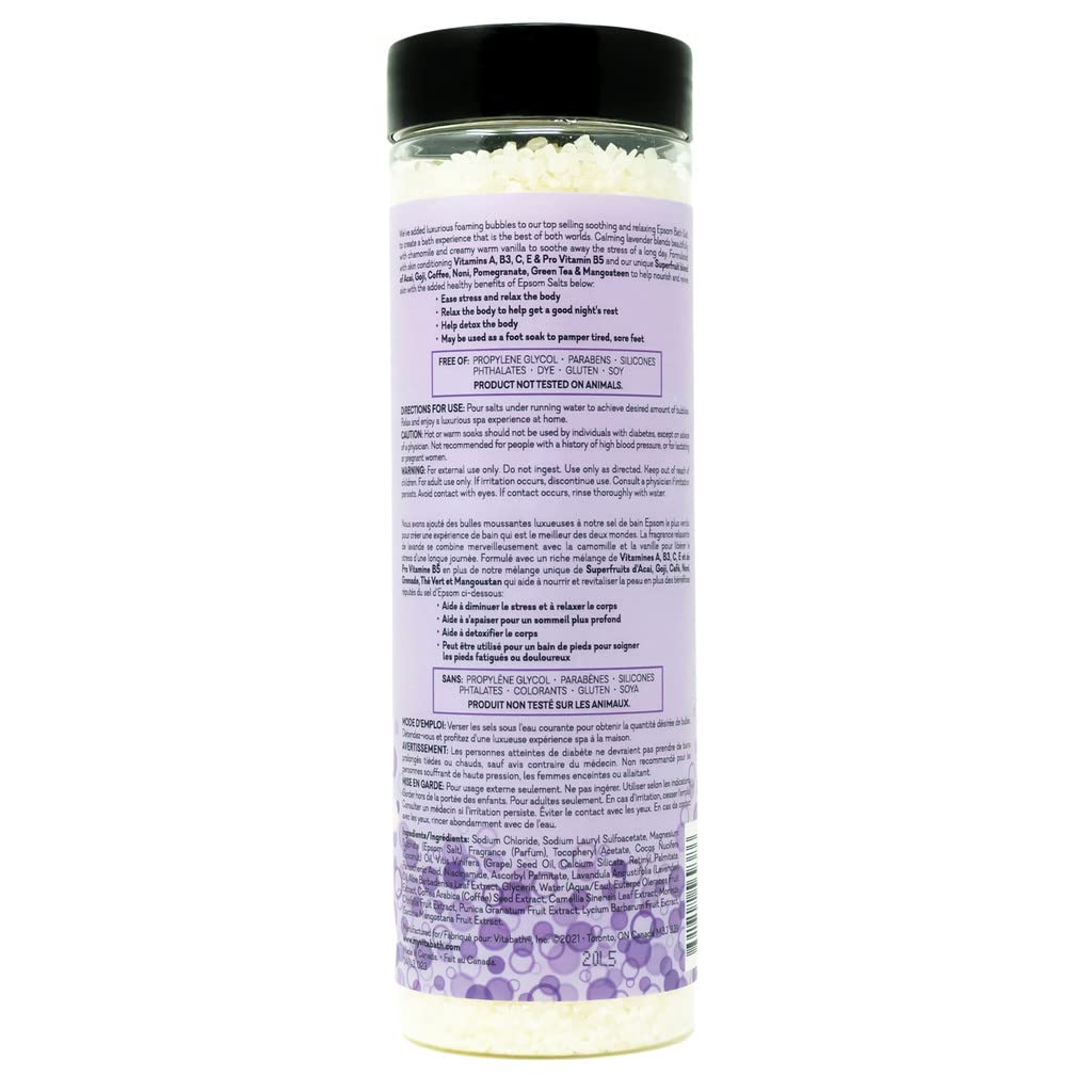 Vitabath Lavender Chamomile Foaming Bath Salts Relaxing Bubble Aromatherapy - Muscle & Body Ache Soothing Foamy Soak & Nourishing Skincare for Women & Men – 27 oz