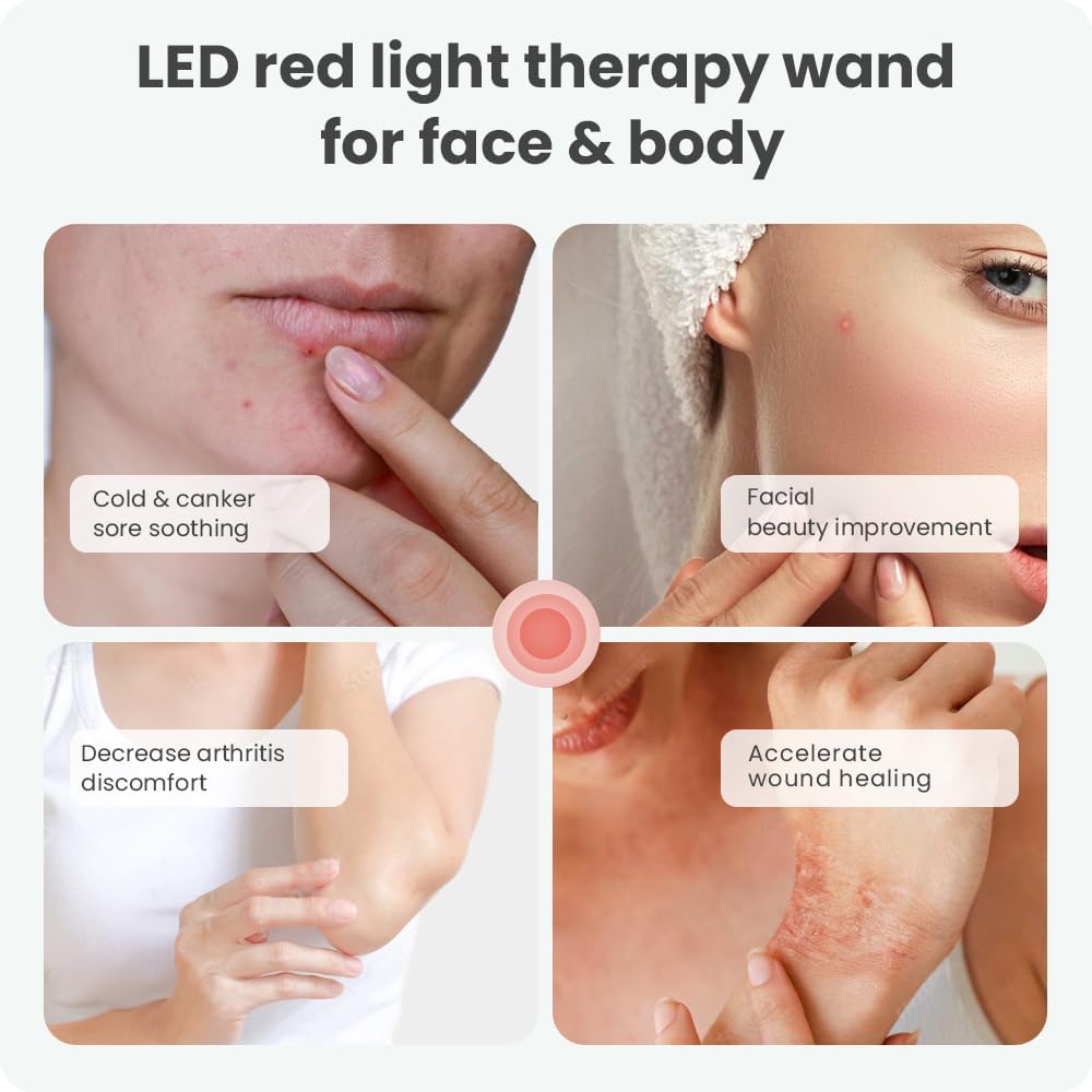 Red Light Therapy Wand - Rechargeable Infrared Device for Cold Sores & Skin Care | Ideal for Face & Lips